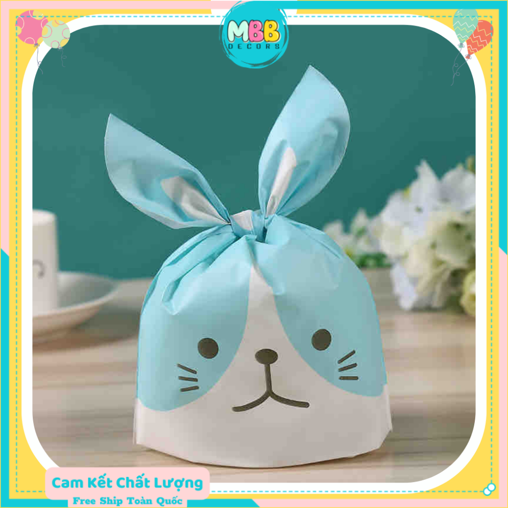 Set 10 Cái Túi Chia Quà, Bánh Kẹo Sinh Nhật Cho Các Bé, Túi Đựng Bánh Kích Thước  14x23cm Thỏ Xanh