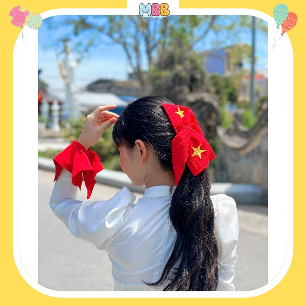 1 CÁI Scrunchies Cờ Đỏ Sao Vàng - phụ kiện buộc tóc cờ đỏ sao vàng ngôi sao thêu, phối khăn cờ đỏ sao vàng