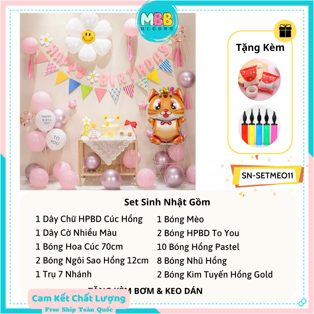 Set Trang Trí Sinh Nhật Tuổi Mèo Cho Bé SET MÈO 11
