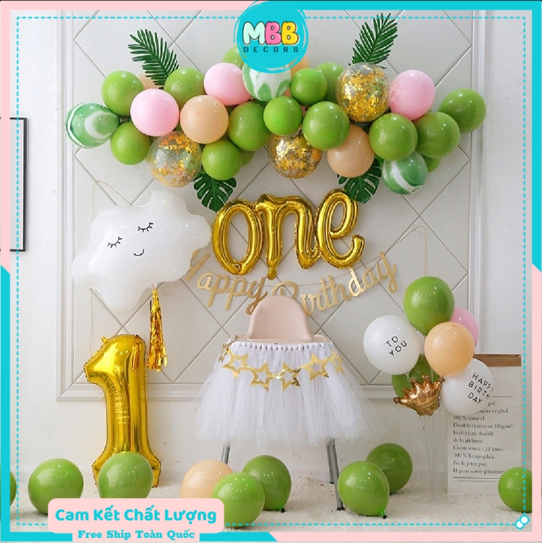 Set Bóng Trang Trí Sinh Nhật Thôi Nôi Cho Bé, Set Sinh Nhật 1 Tuổi Đầy Đủ Phụ Kiện Như Mẫu (Tặng Bơm & Keo)
