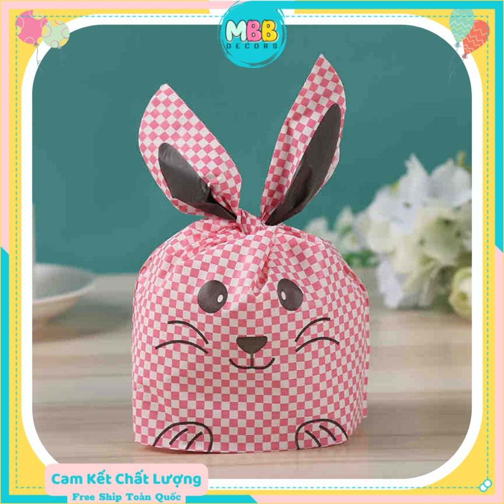 Set 10 Cái Túi Chia Quà, Bánh Kẹo Sinh Nhật Cho Các Bé, Túi Đựng Bánh Kích Thước  14x23cm Thỏ Đỏ Ô