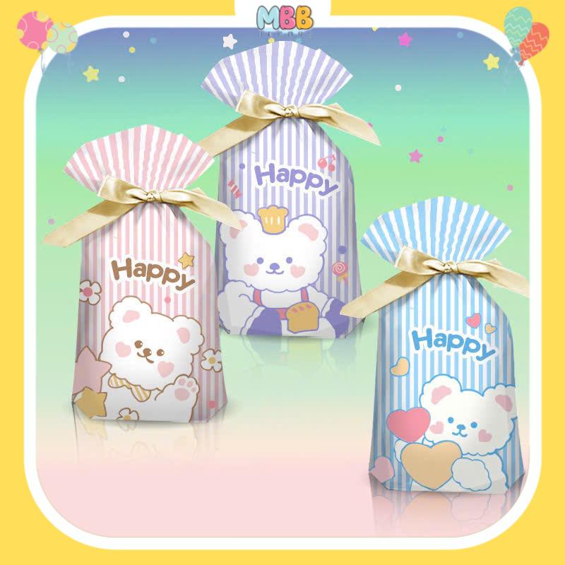 Set 10  Túi Chia Quà Bánh Kẹo Sinh Nhật Cho Các Bé MẪU MỚI 15x23cm Gấu Tai Hồng