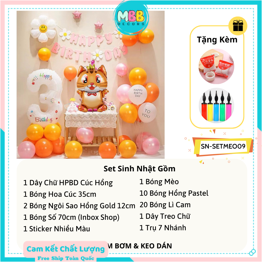 Set Trang Trí Sinh Nhật Tuổi Mèo Cho Bé SET MÈO 09