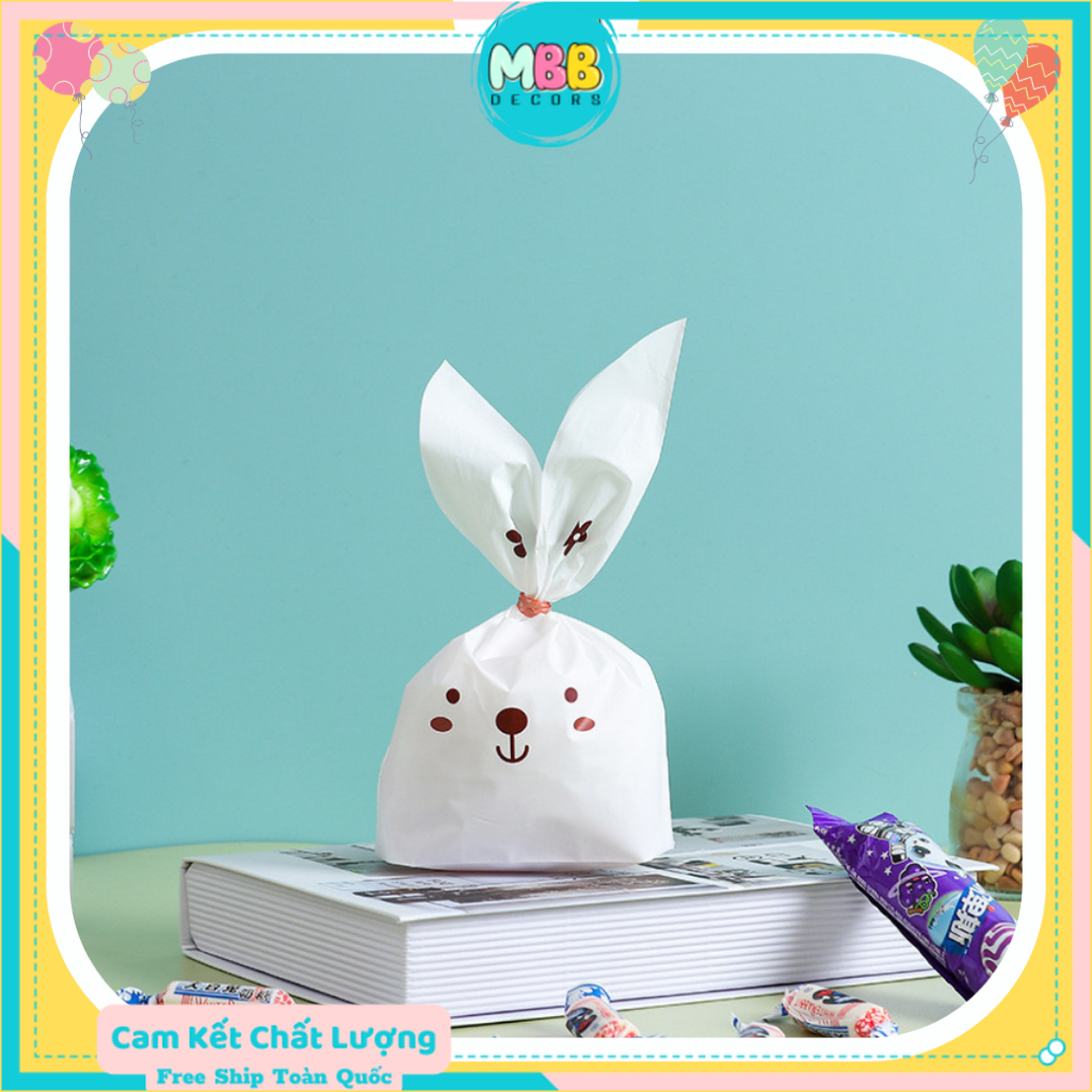 Set 10 Cái Túi Chia Quà, Bánh Kẹo Sinh Nhật Cho Các Bé, Túi Đựng Bánh Kích Thước  14x23cm Thỏ Cười