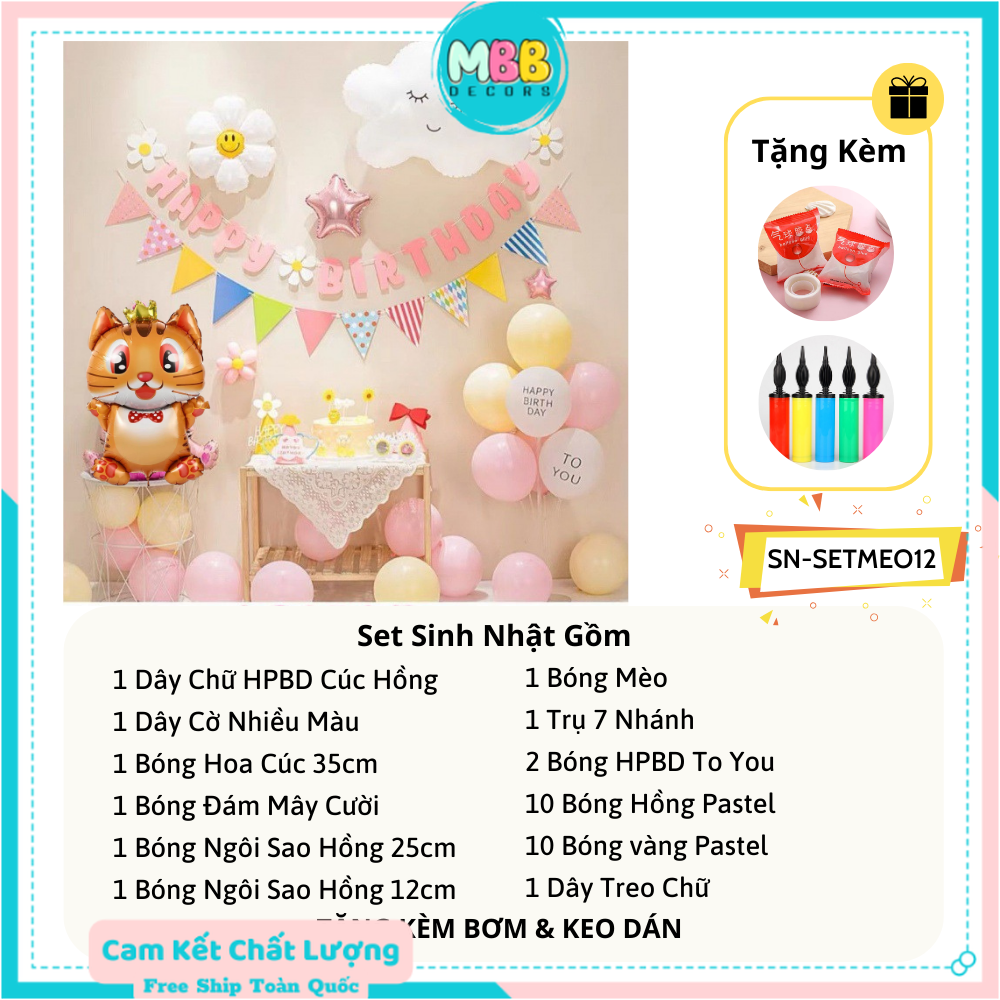 Set Trang Trí Sinh Nhật Tuổi Mèo Cho Bé SET MÈO 12