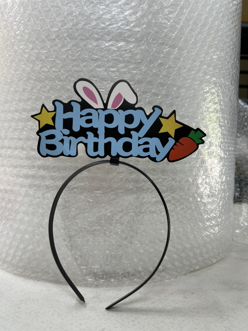 Cài tóc Happy Birthday Tai Thỏ Giấy Ko Đèn Màu Xanh Dương