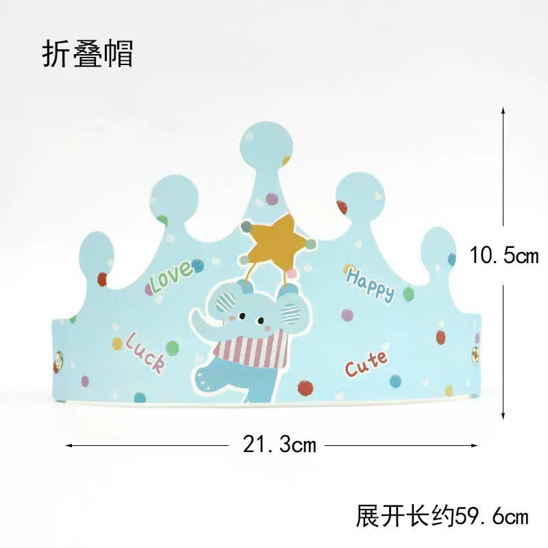 6 Vương Miện XANH DƯƠNG VOI CON Giấy, Mũ Sinh Nhật Giấy HAPPY BIRTHDAY