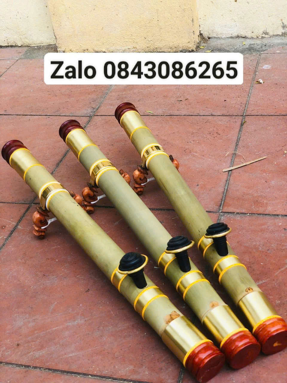 Điếu nứa bọc đồng trơn miệng đế gỗ