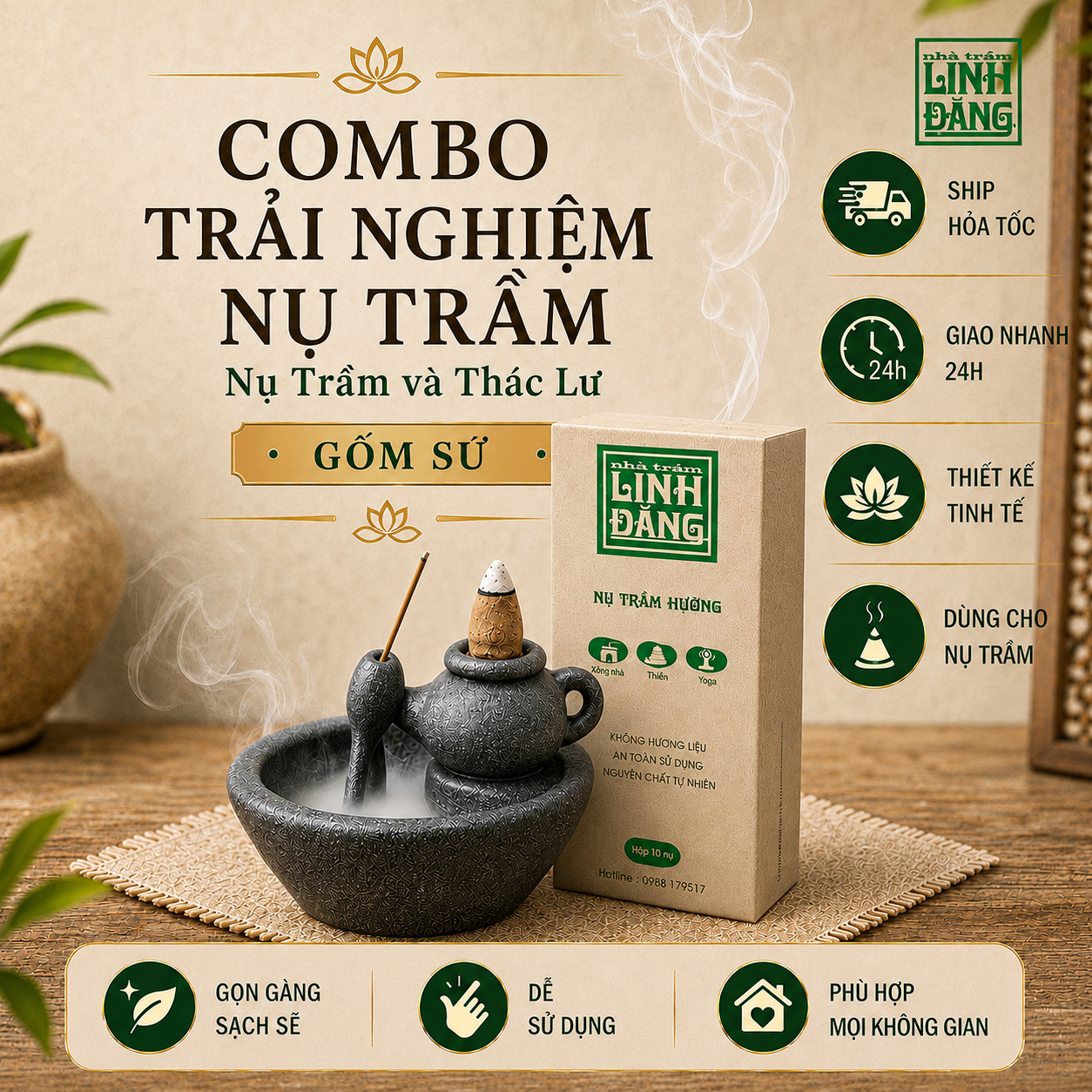 Combo Trải Nghiệm Nụ Trầm Linh Đăng Thác Khói Ấm