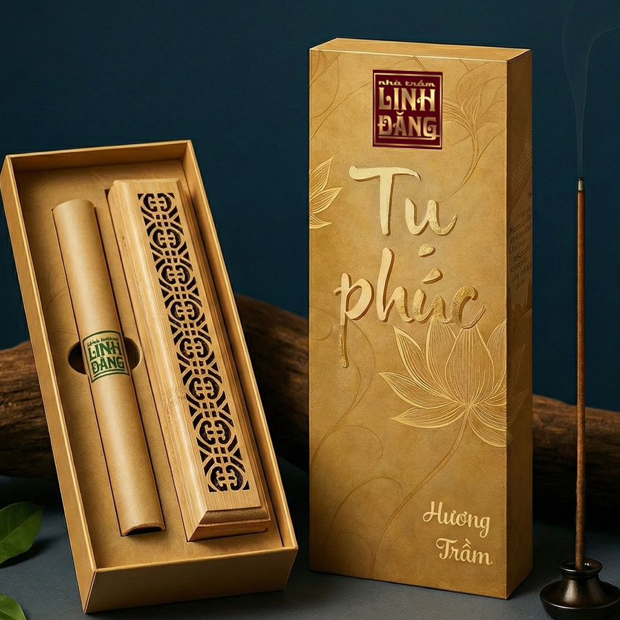 Combo Nhang Trầm Không Tăm Cao Cập Tụ Phúc + Khay Đốt Chạm Khắc | 100% Bột Trầm Cao Cấp