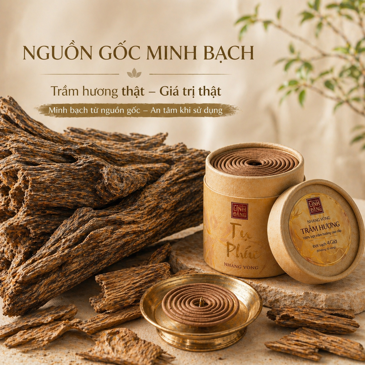 Nhang Vòng Trầm Hương Cao Cấp Tụ Phúc Cháy 4 Giờ -Trầm Ủ Lâu Năm, Ít Khói, Thơm Sâu, Yoga Thiền Định