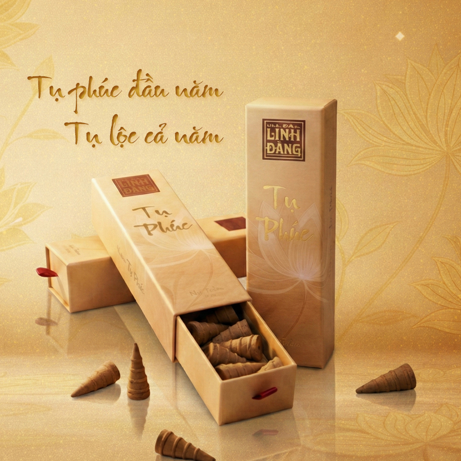 Nụ trầm hương cao cấp Tụ Phúc - ít khói, thơm sâu, hương trầm ấm - hộp nhũ vàng sang trọng