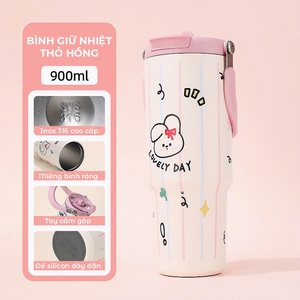 Ly giữ nhiệt có ống hút, bình giữ nhiệt nóng lạnh 12-24H, dung tích lớn 900ml, lõi inox 316 cao cấp, không đổ mồ hôi