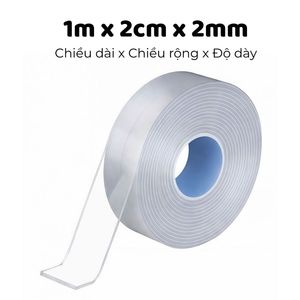 Băng dính 2 mặt trong suốt BD001, băng keo nano dạng lưới siêu dính, cuộn băng keo dán tường đa năng 1m-3m-5m