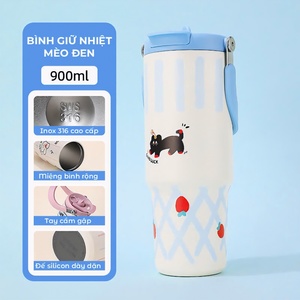 Ly giữ nhiệt có ống hút, bình giữ nhiệt nóng lạnh 12-24H, dung tích lớn 900ml, lõi inox 316 cao cấp, không đổ mồ hôi
