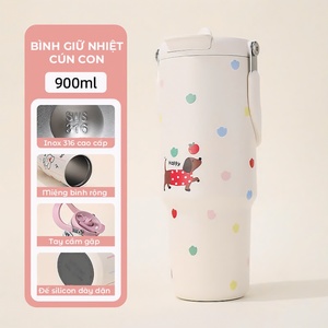 Ly giữ nhiệt có ống hút, bình giữ nhiệt nóng lạnh 12-24H, dung tích lớn 900ml, lõi inox 316 cao cấp, không đổ mồ hôi