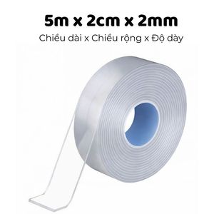 Băng dính 2 mặt trong suốt BD001, băng keo nano dạng lưới siêu dính, cuộn băng keo dán tường đa năng 1m-3m-5m