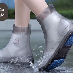 Ủng đi mưa, bọc giày Silicon đàn hồi đi mưa cổ cao, 2 đế ma sát tốt, chống trơn ngã, chống bắn dính bẩn