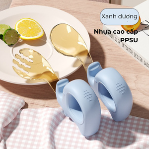 Bộ thìa dĩa cho bé tập ăn, dĩa ăn dặm cho bé màu sắc dễ thương, chất liệu thép không gỉ 316, tay cầm thông minh