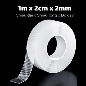 Băng dính 2 mặt trong suốt BD001, băng keo nano dạng lưới siêu dính, cuộn băng keo dán tường đa năng 1m-3m-5m