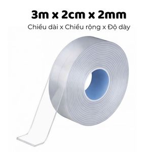 Băng dính 2 mặt trong suốt BD001, băng keo nano dạng lưới siêu dính, cuộn băng keo dán tường đa năng 1m-3m-5m