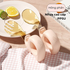 Bộ thìa dĩa cho bé tập ăn, dĩa ăn dặm cho bé màu sắc dễ thương, chất liệu thép không gỉ 316, tay cầm thông minh