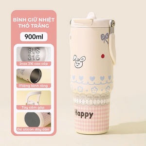 Ly giữ nhiệt có ống hút, bình giữ nhiệt nóng lạnh 12-24H, dung tích lớn 900ml, lõi inox 316 cao cấp, không đổ mồ hôi