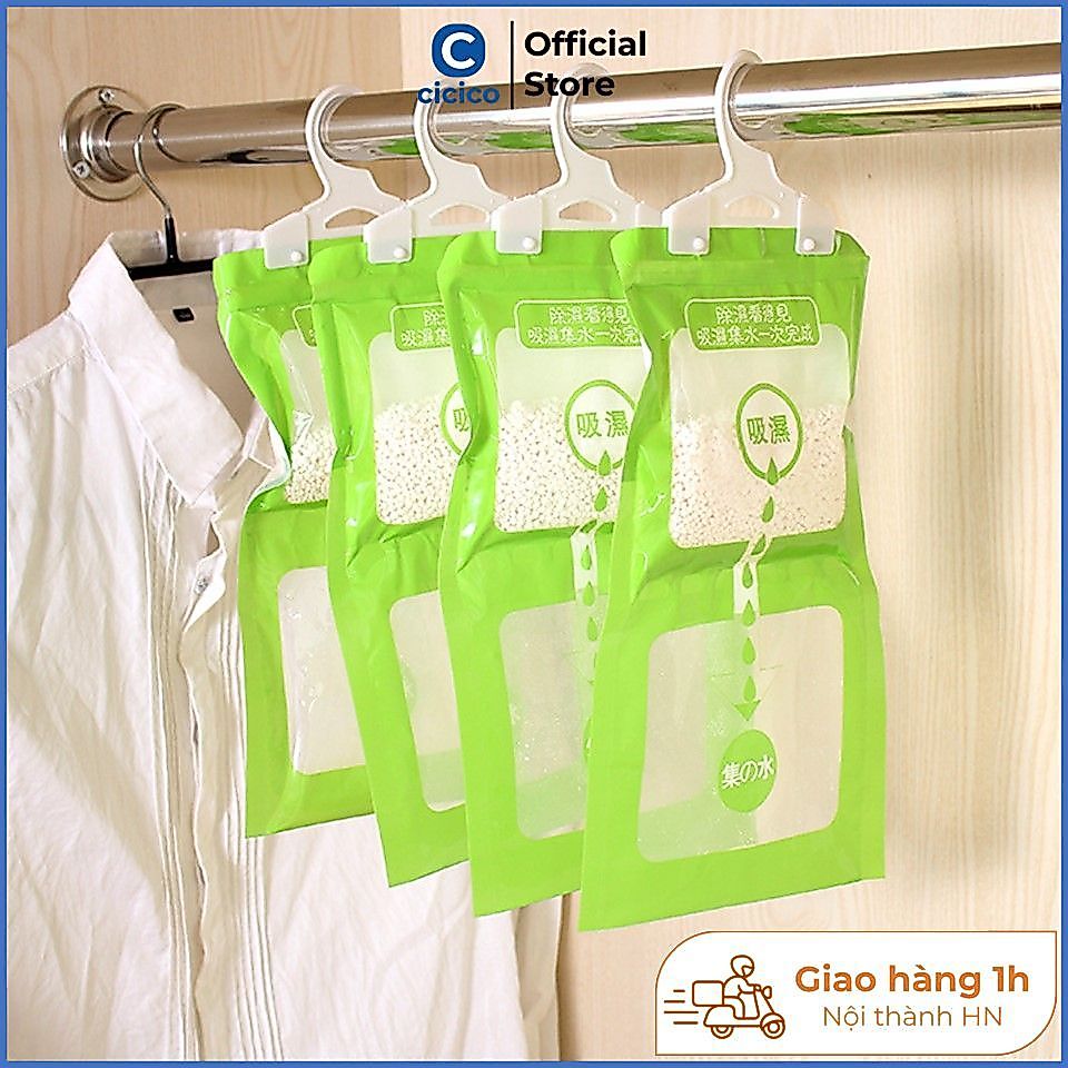 Túi hút ẩm tủ quần áo, hút ẩm phòng ngủ, gói hút ẩm 2 ngăn H201 chống ẩm chống mốc có móc treo siêu hút ẩm