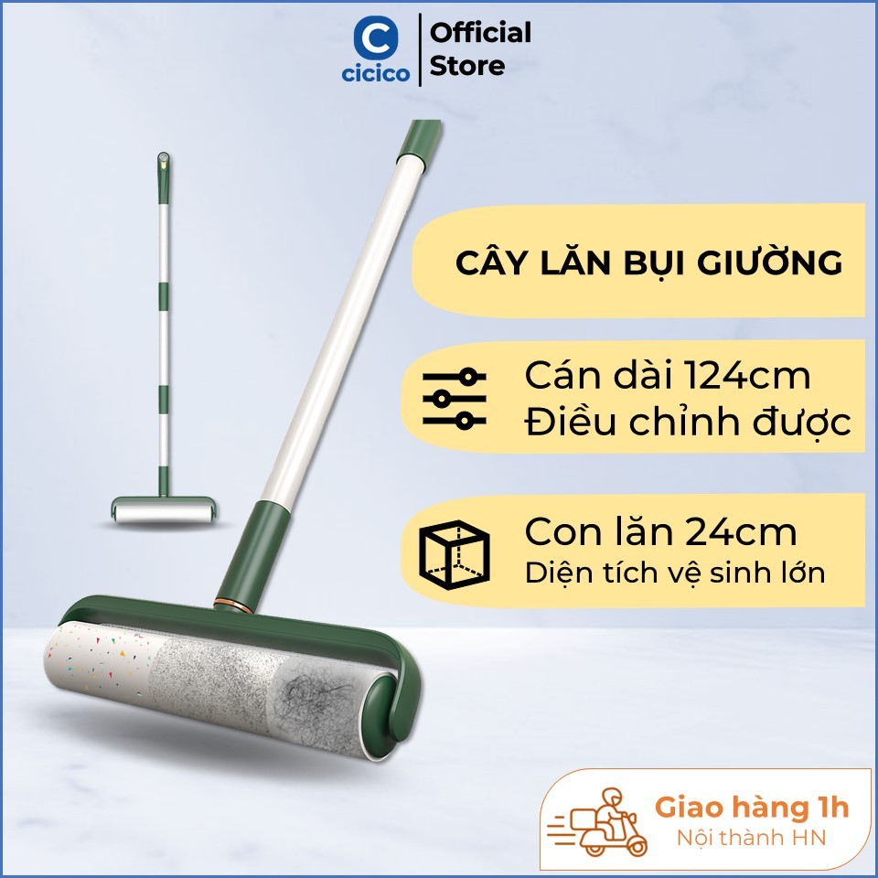 Cây lăn bụi giường cán dài kèm lõi lăn bụi 24cm, lăn bụi sàn nhà, giường nệm, thảm, rèm.