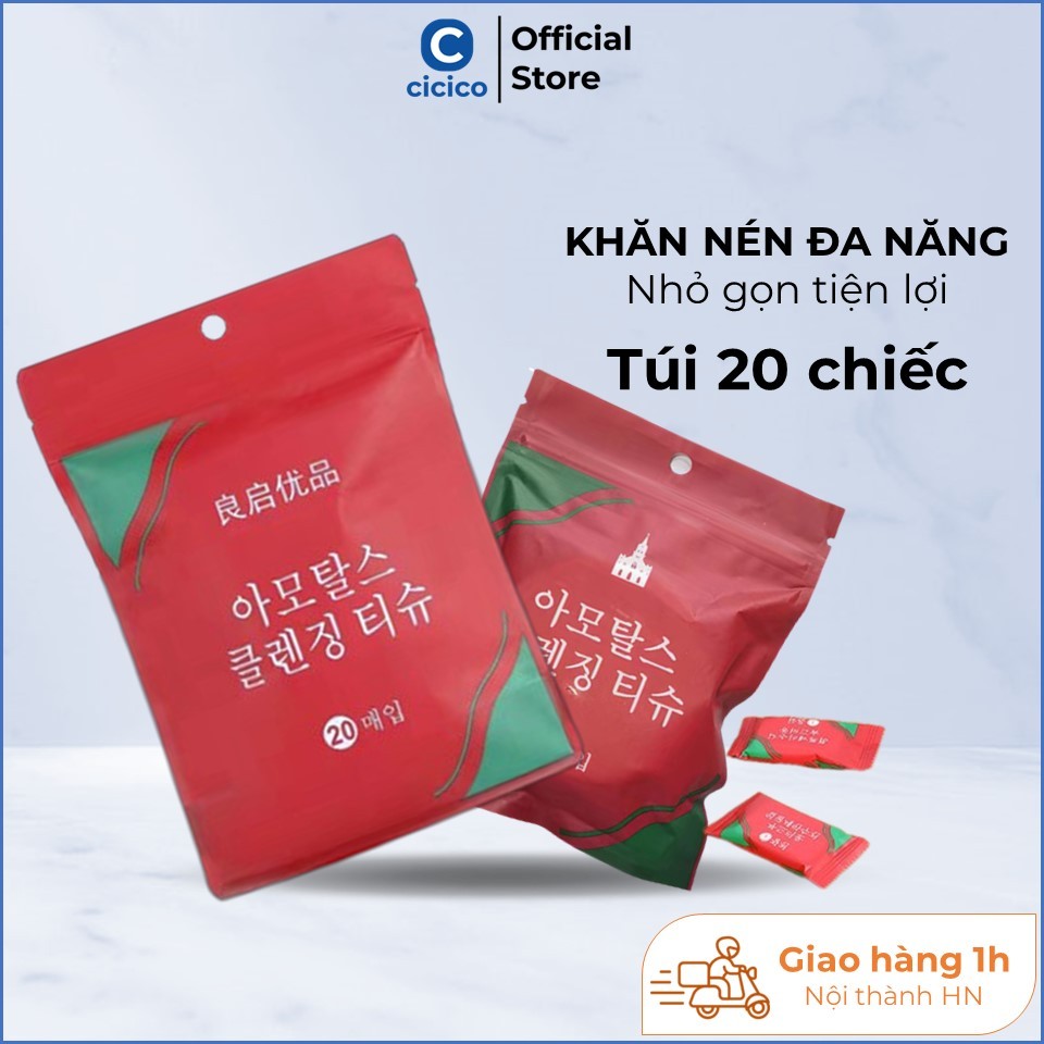 Khăn nén du lịch, túi 20 chiếc khăn nén Hàn Quốc, khăn giấy nén dẻo dai, an toàn với da, nhỏ gọn, thấm hút tốt