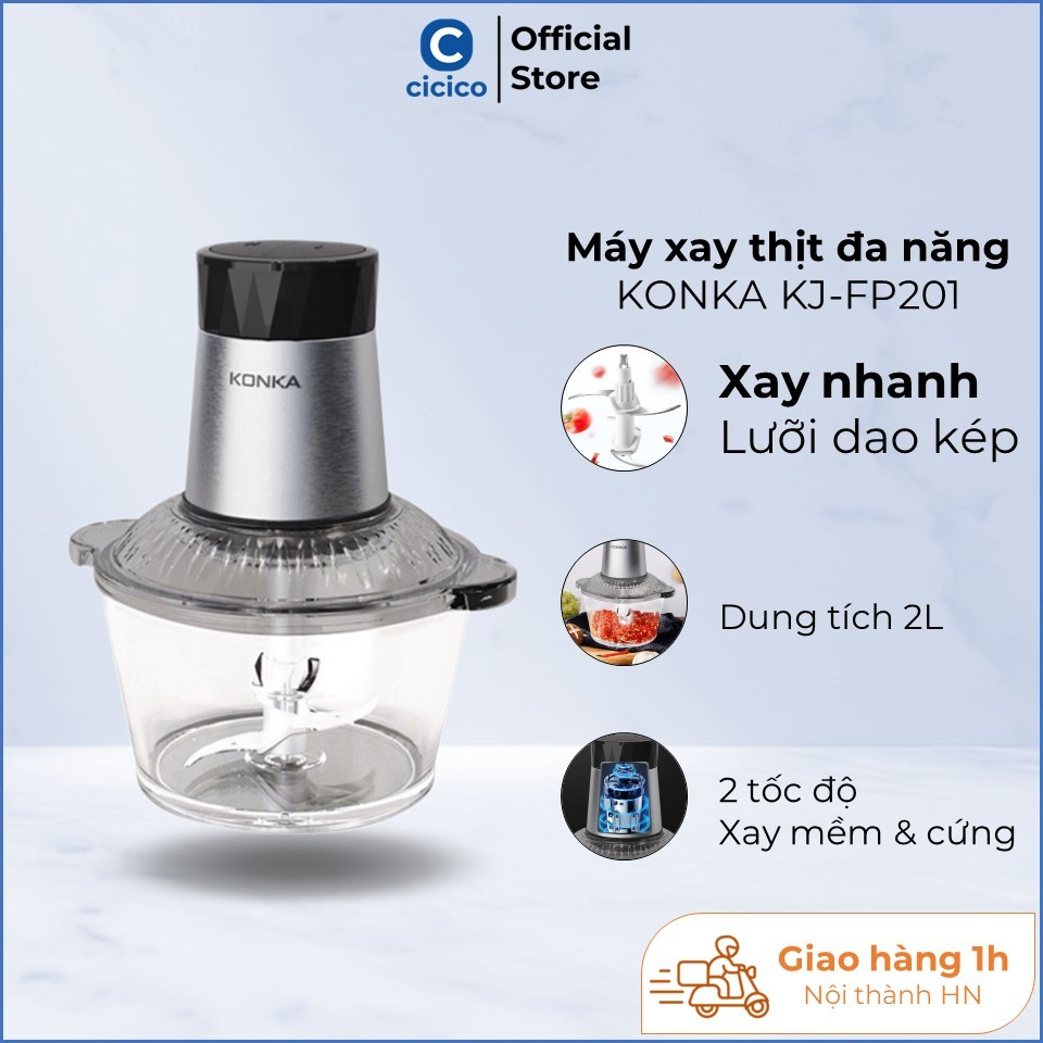Máy xay thịt đa năng cối thủy tinh 2 Lít với 4 lưỡi inox 304 Công Suất 250W KONKA KJ-FP201