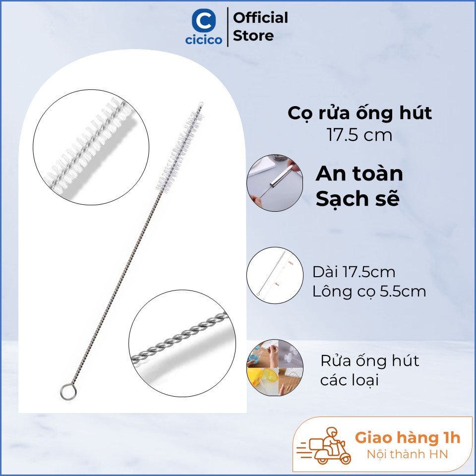 Cọ rửa ống hút bằng thép, dụng cụ cọ ống hút 8mm, dài 17.5cm
