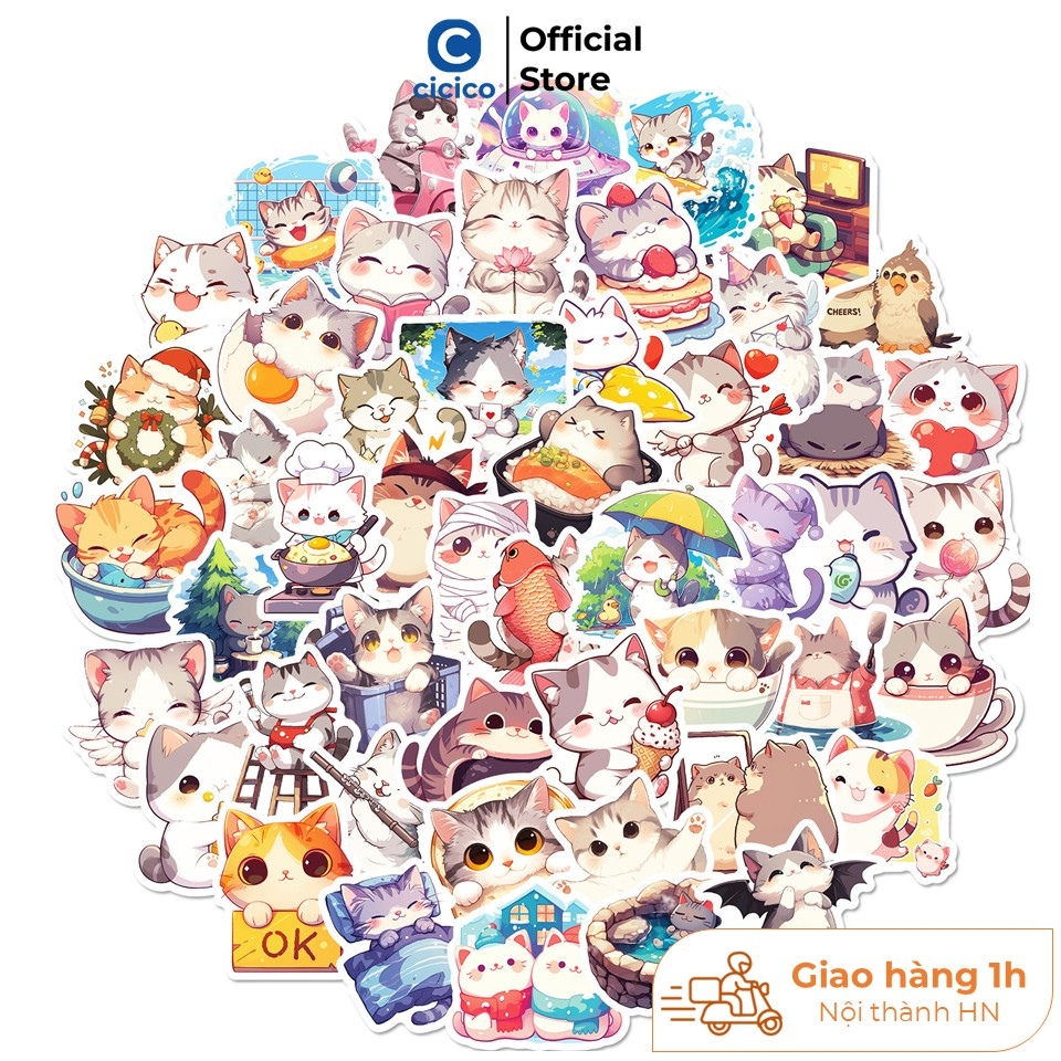 Set sticker trang trí cute, miếng dán đề can vinyl chống thấm nước, miếng dán graffiti dán laptop, bình nước, nhật ký