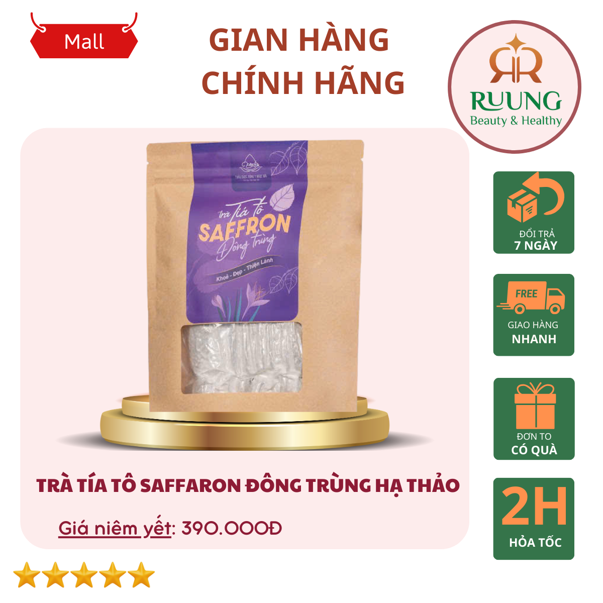 TRÀ TÍA TÔ ĐÔNG TRÙNG HẠ THẢO SAFRON 60 túi lọc
