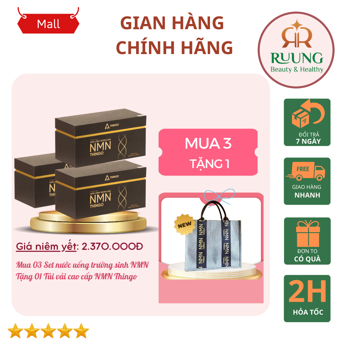 COMBO 3 SET NMN THINGO - TẶNG 1 TÚI VẢI CAO CẤP