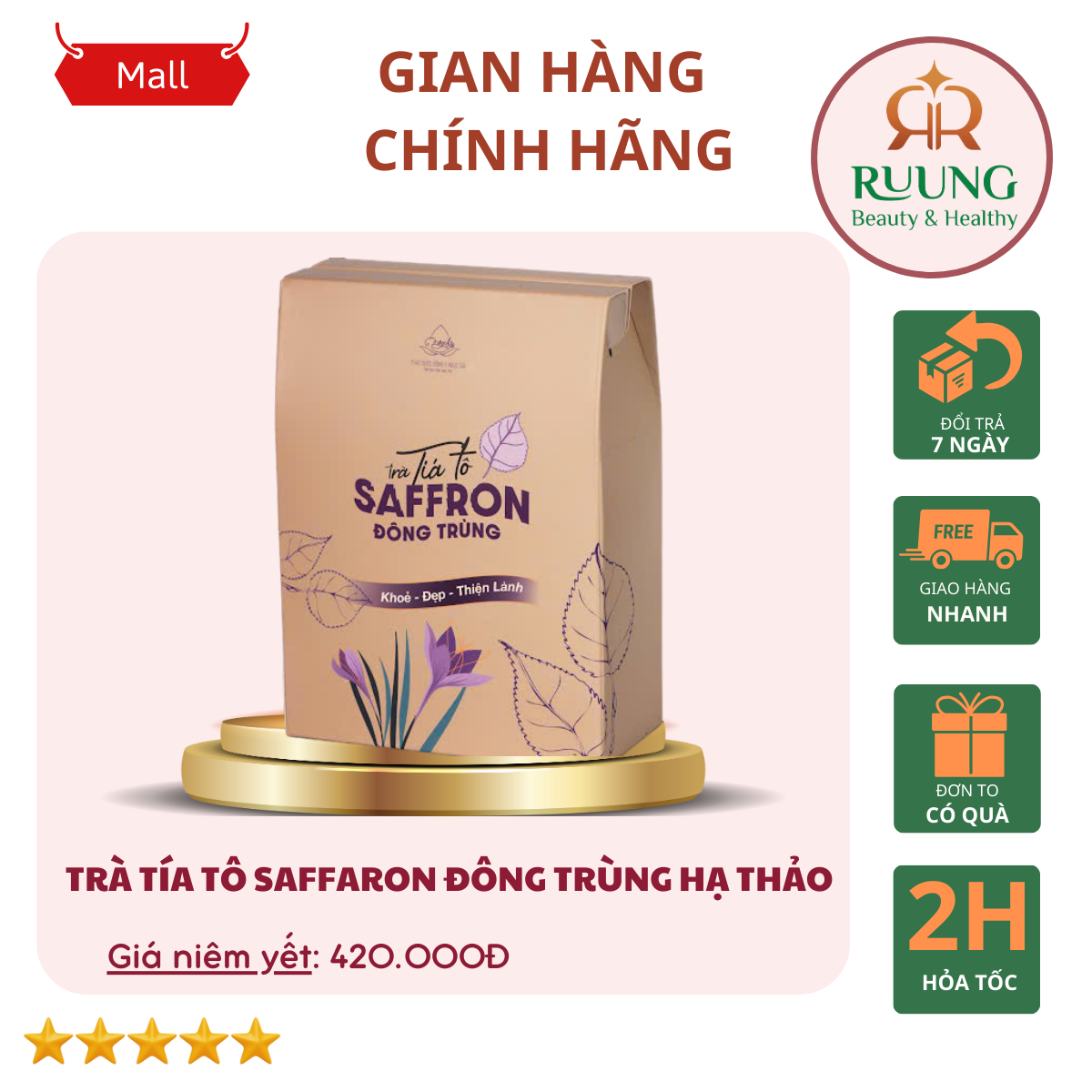 TRÀ TÍA TÔ ĐÔNG TRÙNG HẠ THẢO SAFRON 60 túi lọc