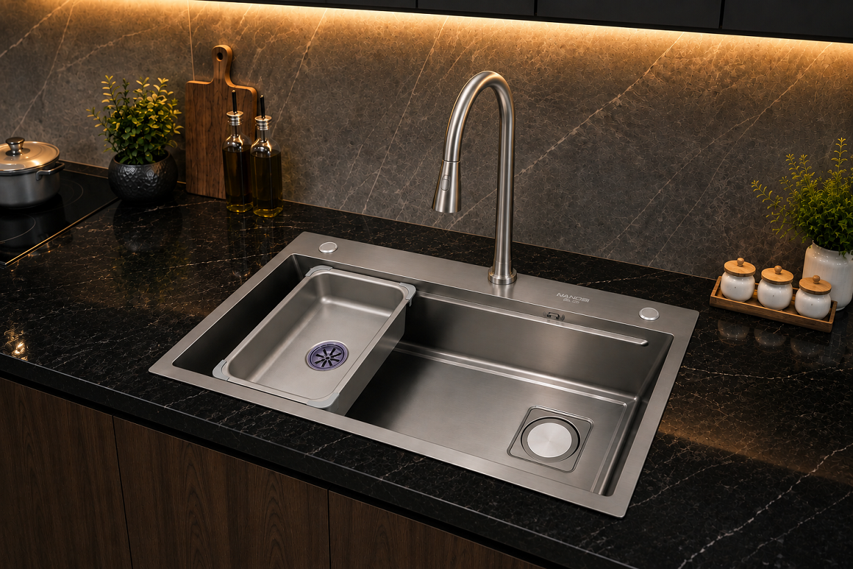 Chậu Rửa một hố Handmade Cao Cấp inox 201 phủ nano NANOSI N-7545