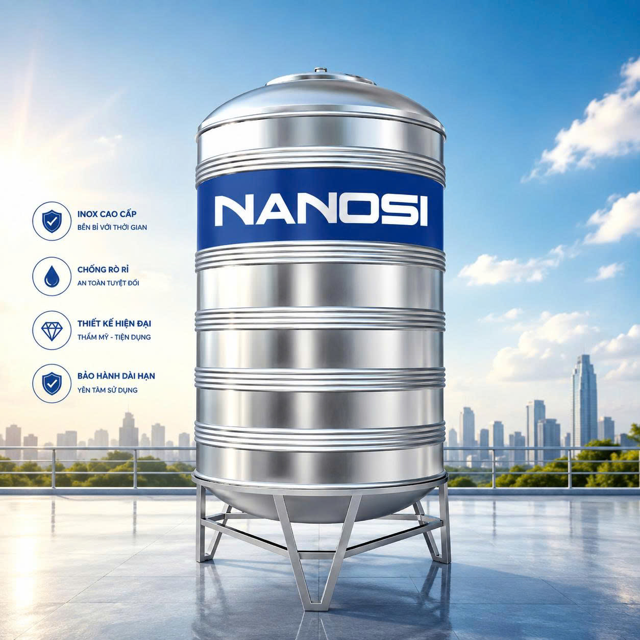Bồn Nước Inox Đứng 6000L (Φ1380)