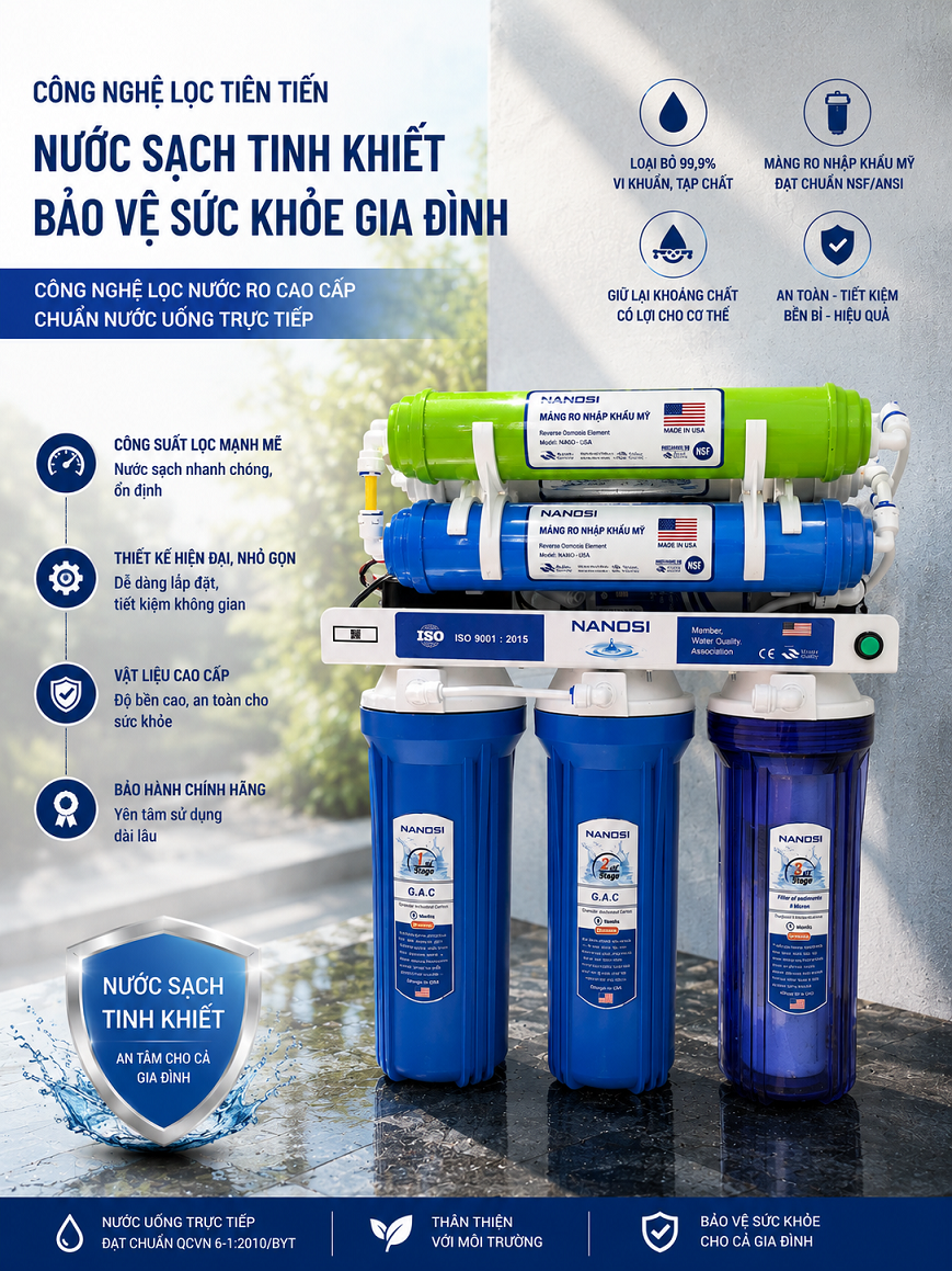Máy lọc nước gia đình 7 cấp lọc không vỏ tủ V03