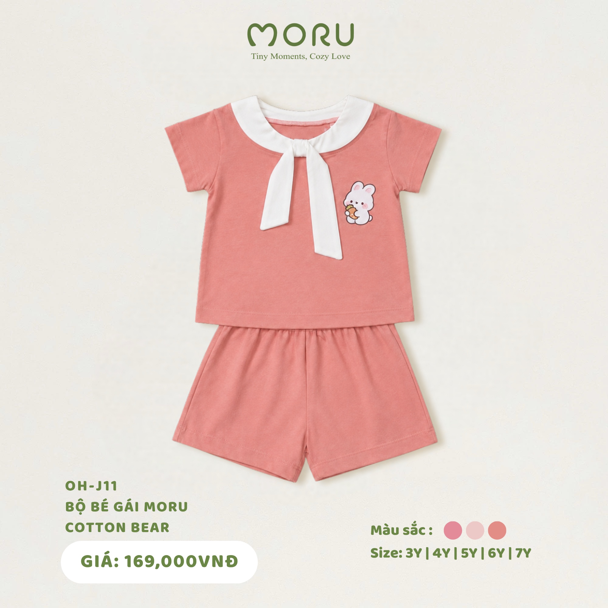 OH-J11 Bộ bé gái MORU Cotton Bear 3-7Y
