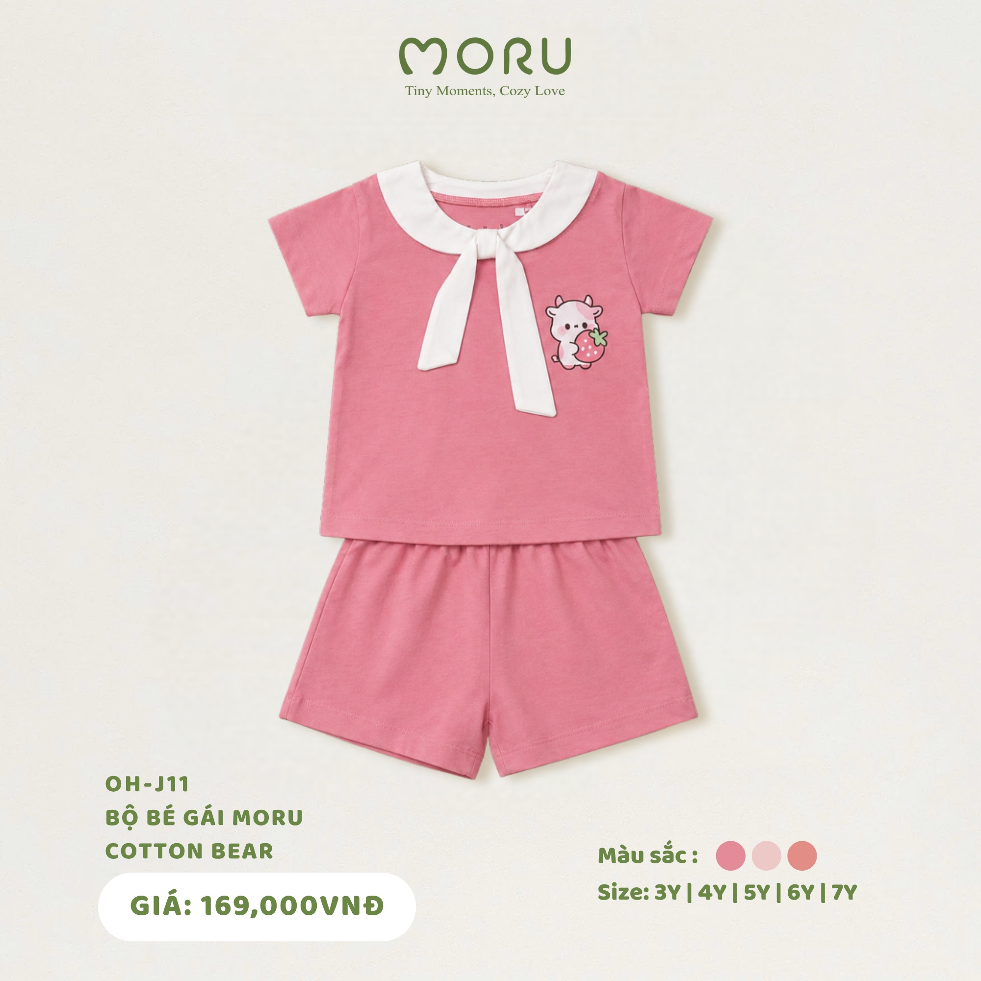 OH-J11 Bộ bé gái MORU Cotton Bear 3-7Y
