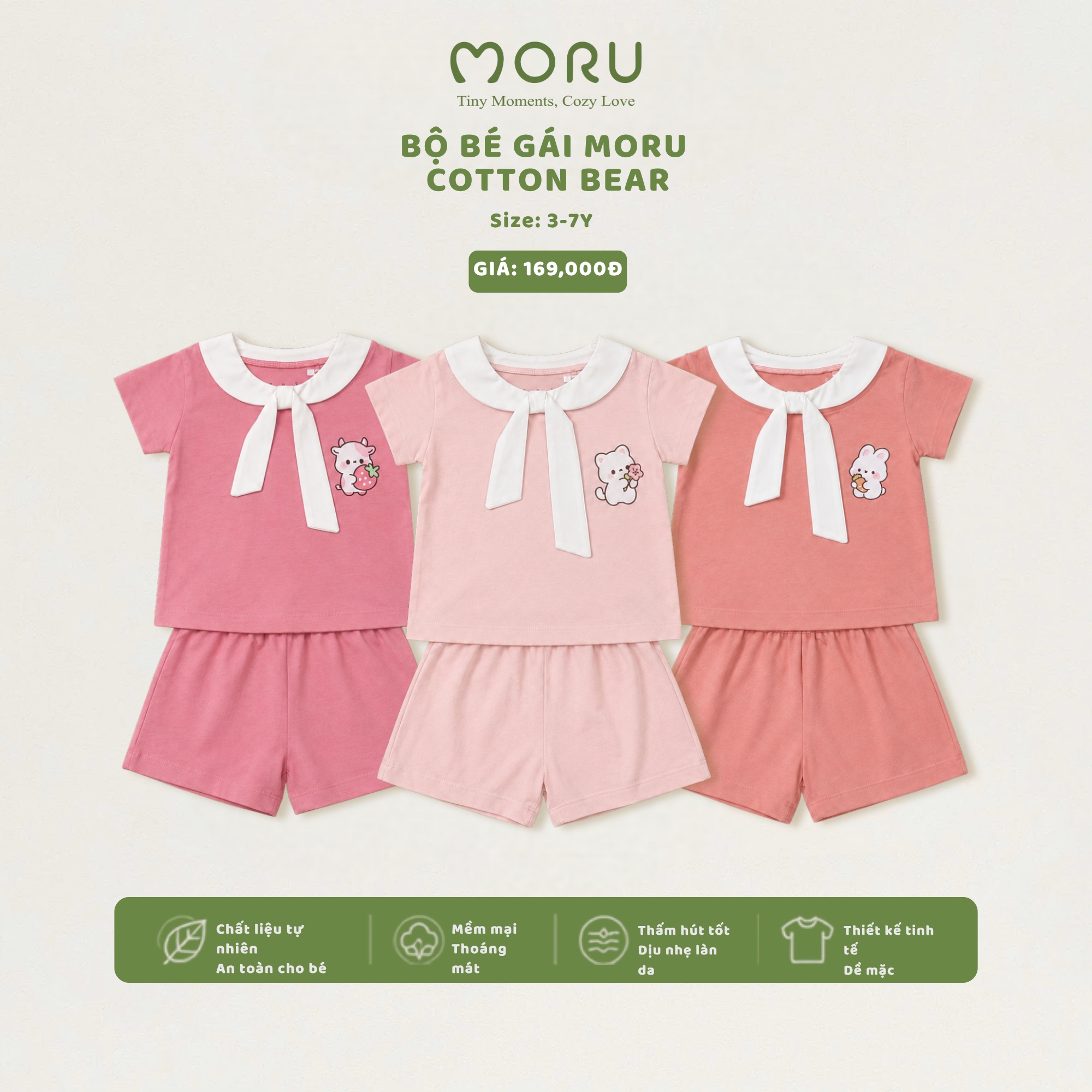OH-J11 Bộ bé gái MORU Cotton Bear 3-7Y