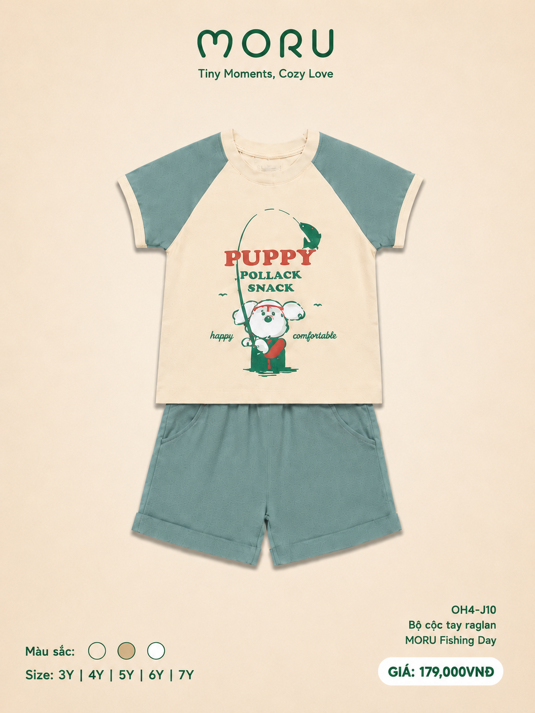 OH-J10 Bộ cộc tay raglan MORU Fishing day 3-7Y