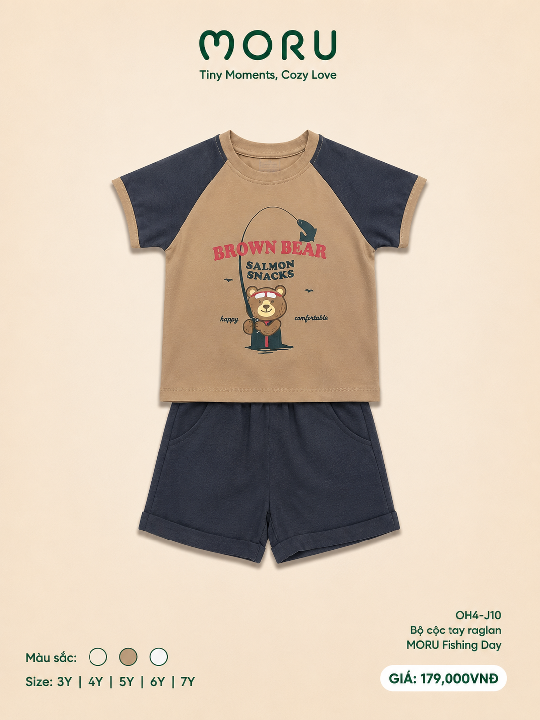 OH-J10 Bộ cộc tay raglan MORU Fishing day 3-7Y