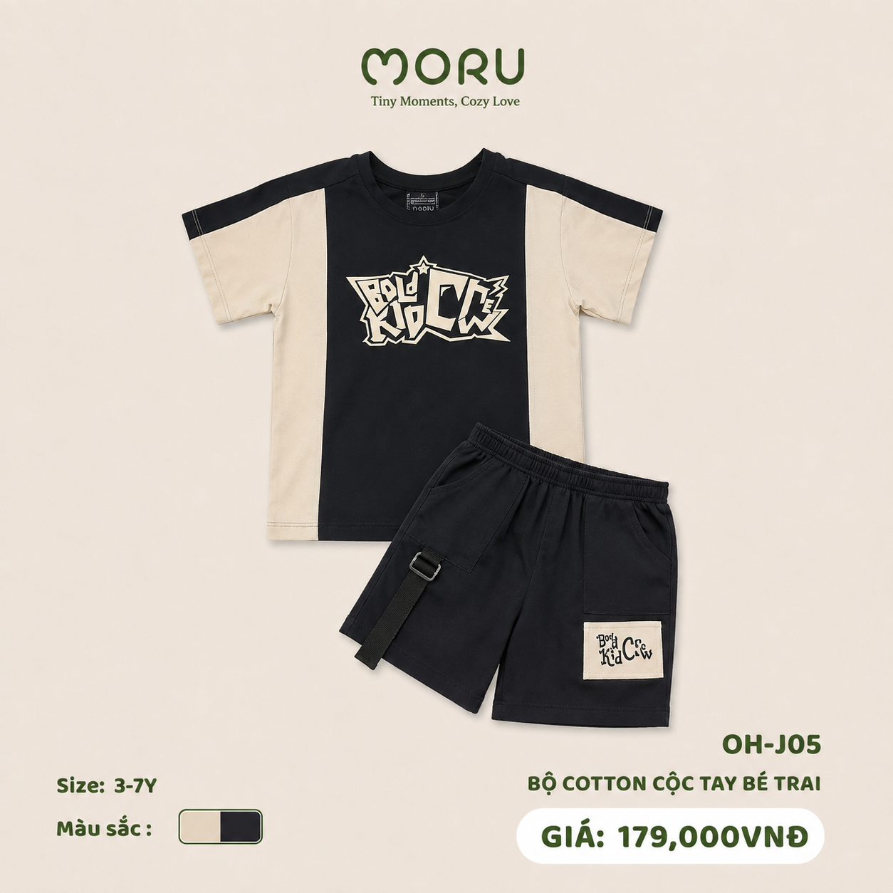 OH-J05 Bộ cotton cộc tay bé trai 3-7Y