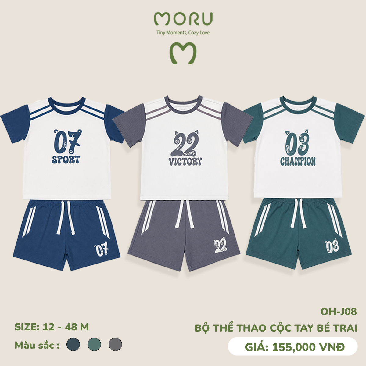 OH-J08 Bộ thể thao cộc bé trai 12-48m