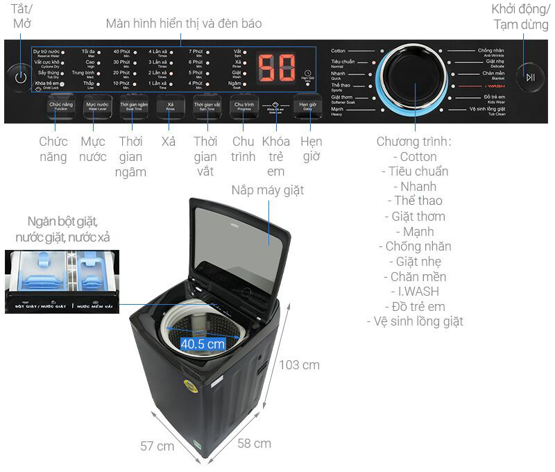 Máy Giặt AQUA AQW-DR120HT(BK)