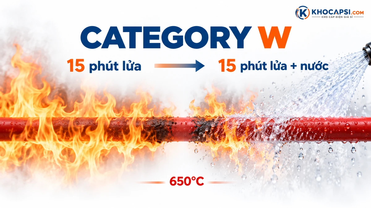 Phép thử BS 6387 Category W với lửa và phun nước