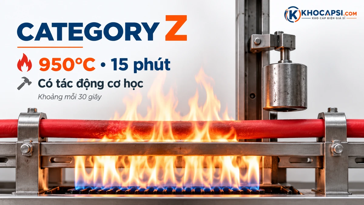 Phép thử BS 6387 Category Z với lửa và va đập cơ học