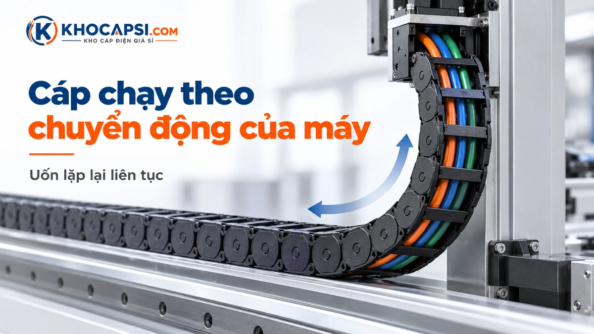 Cáp Drag Chain chạy trong xích nhựa của máy công nghiệp